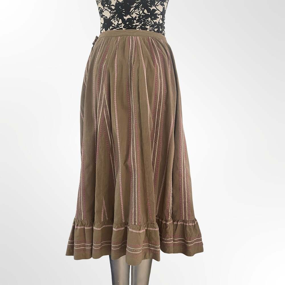 Sottana by David Lohman Vintage Brown Striped Cotton Midi Skirt - Picture 3 of 6